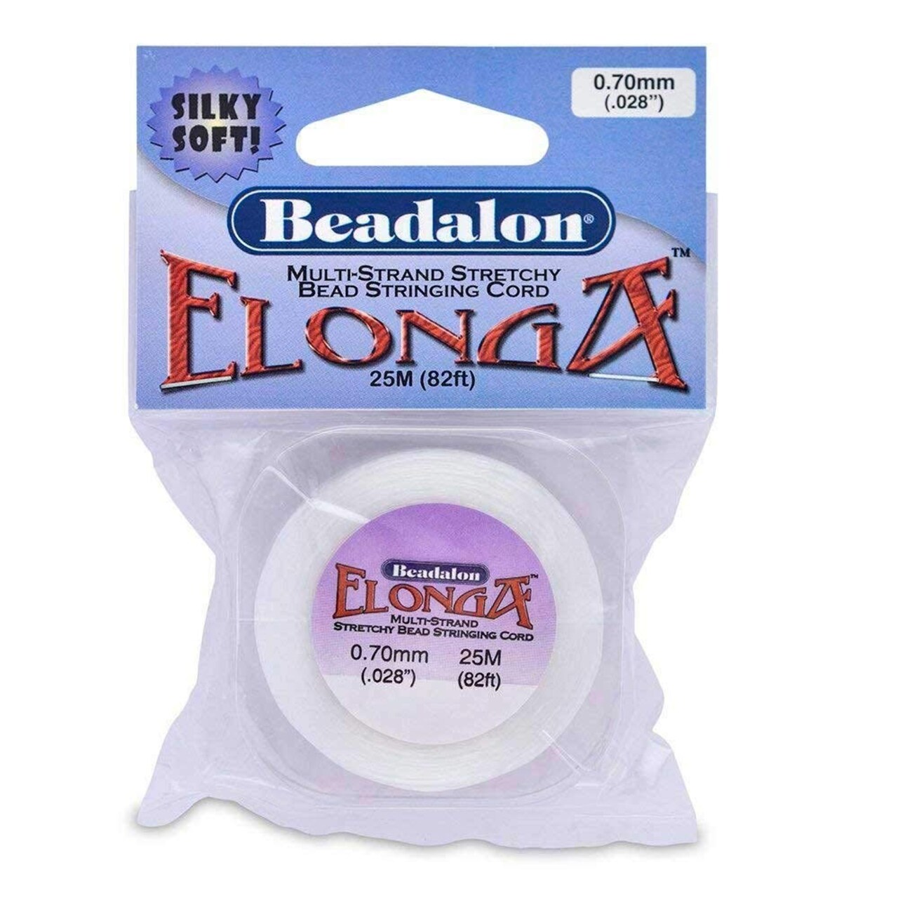 Beadalon Elonga Stretch Cord, 0.7 mm / 0.028 in, White, 25 m / 82 ft